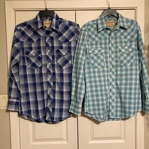 2 Wrangler Western Long sleeve snap down plaid shirts size medium